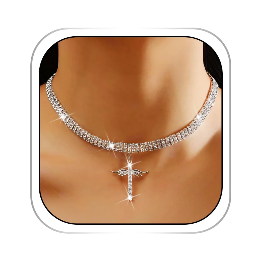 Abien Rhinestone Cross Necklace — view 1