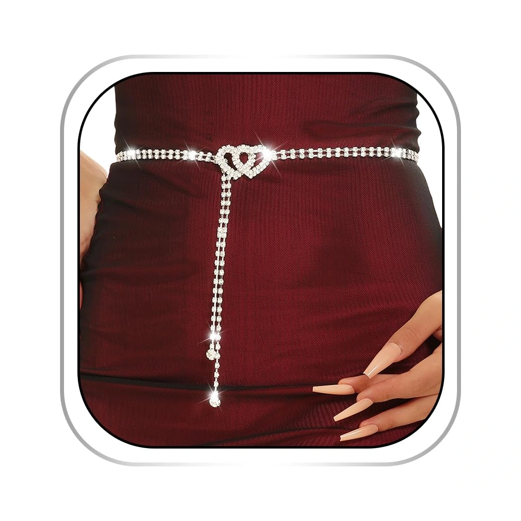 Abien Rhinestone Heart Chain Belt — view 1