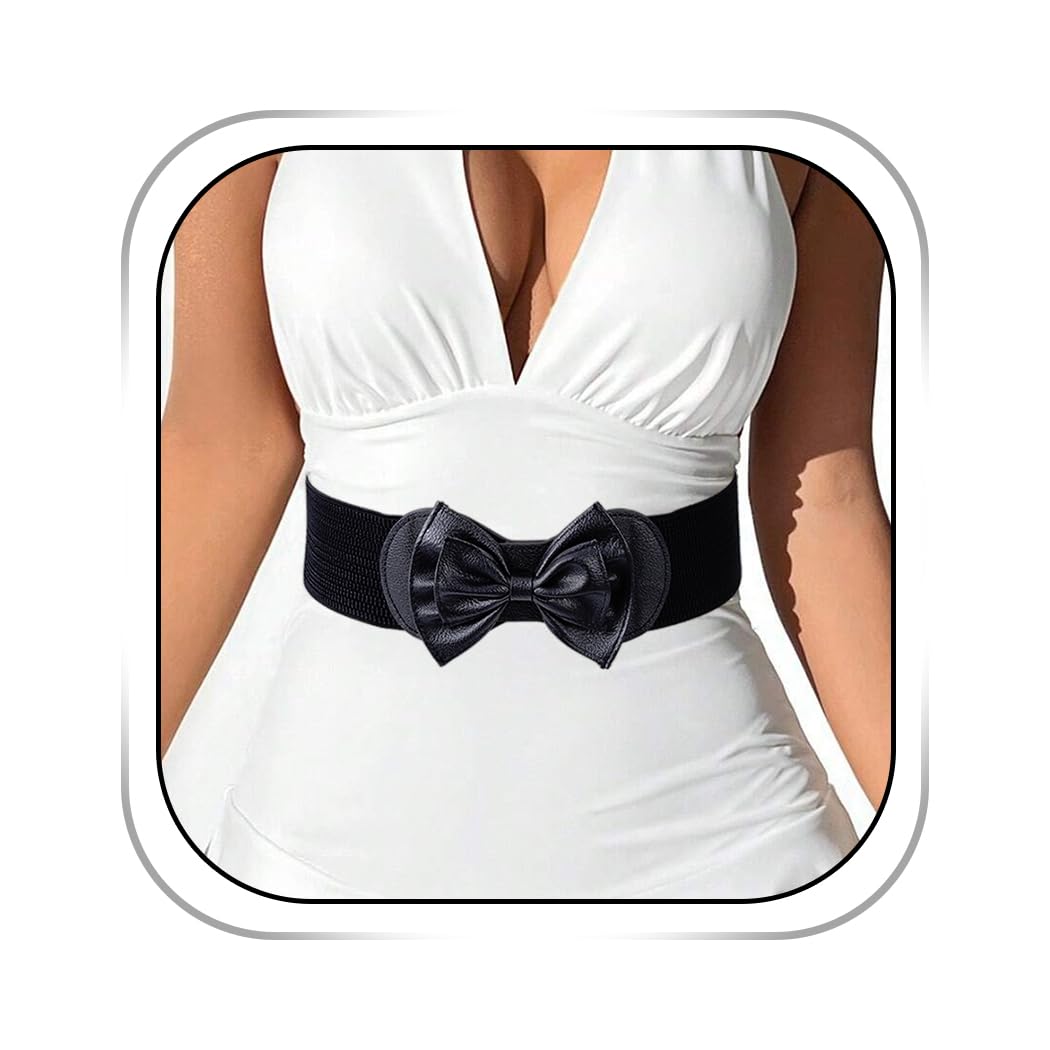Abien Bow Stretch Belt Black · Waist Size: 37-47 inches