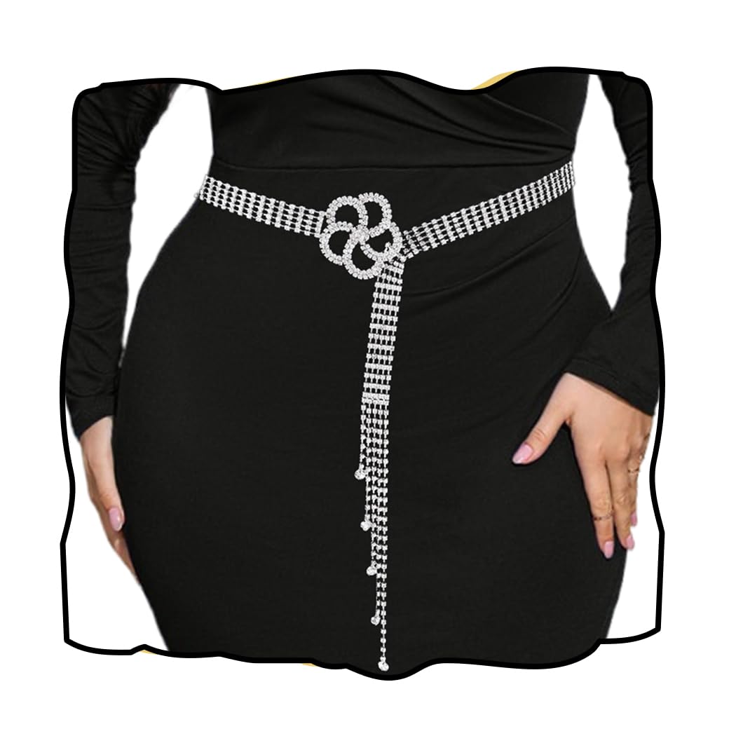 Abien Rhinestone Dress Belt Silver · FIt waist up to 38''