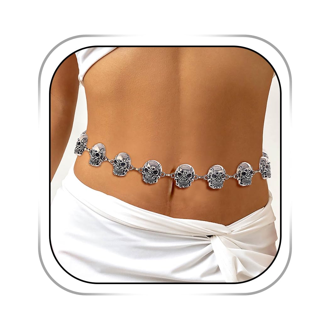 Abien Silver-Tone Skull Waist Chain Silver
