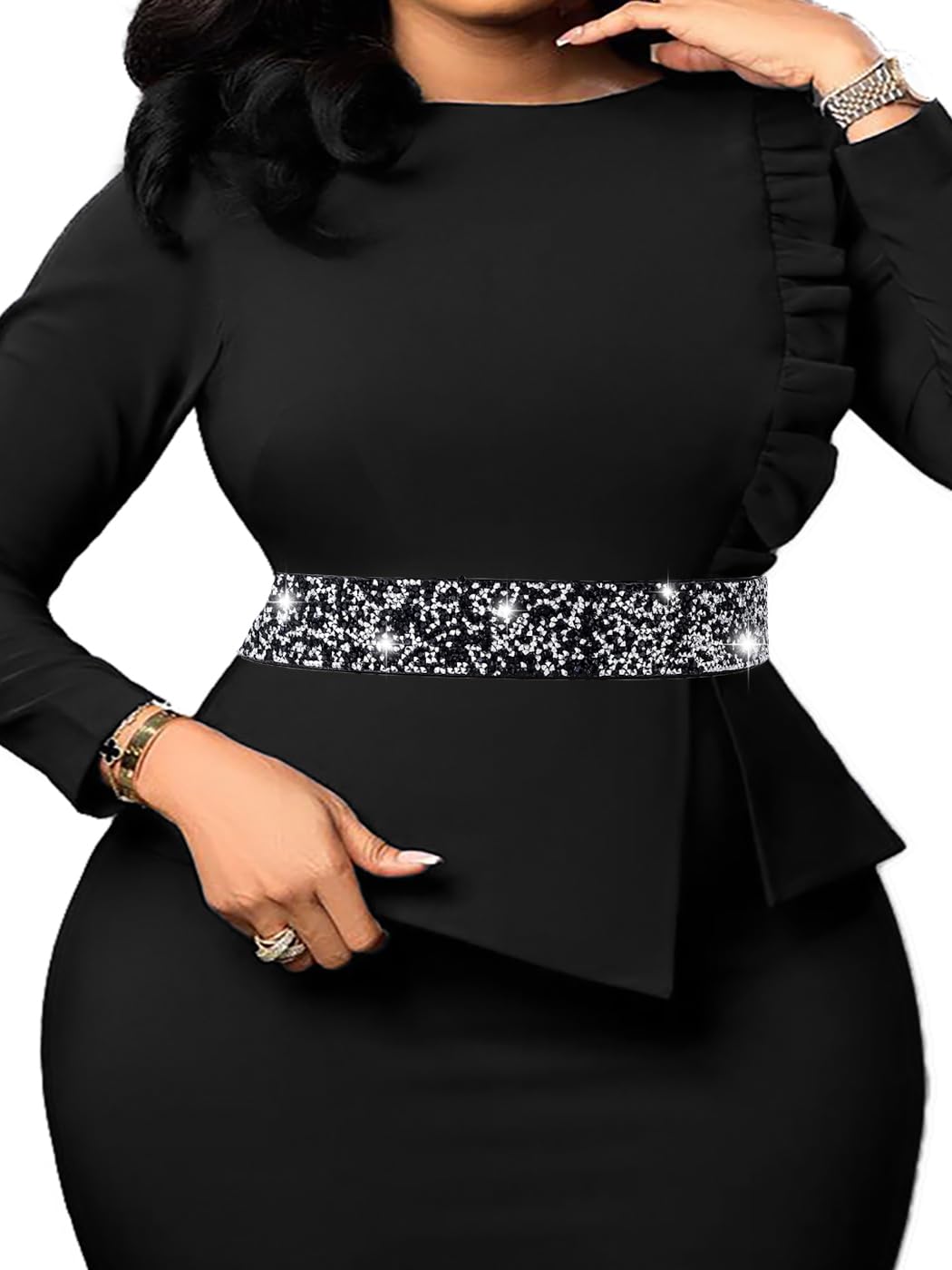 Abien Rhinestone Stretch Belt Black · L:37''-45"
