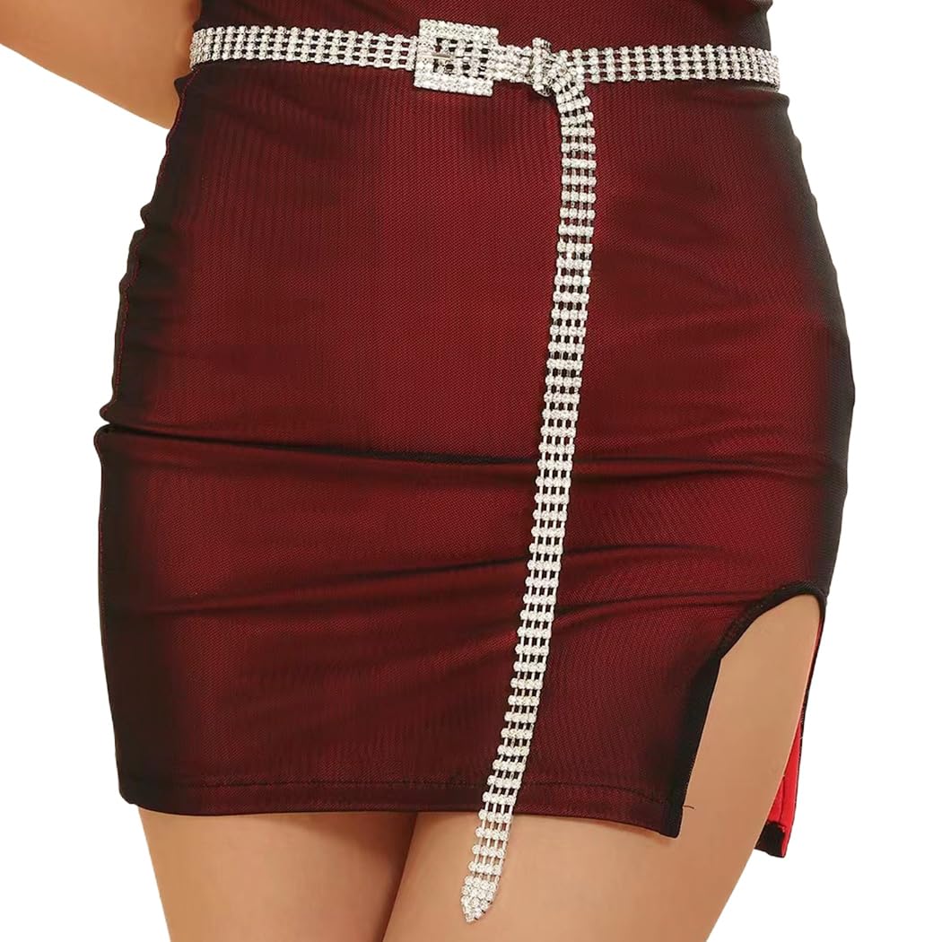 Abien Rhinestone Dress Belt Silver