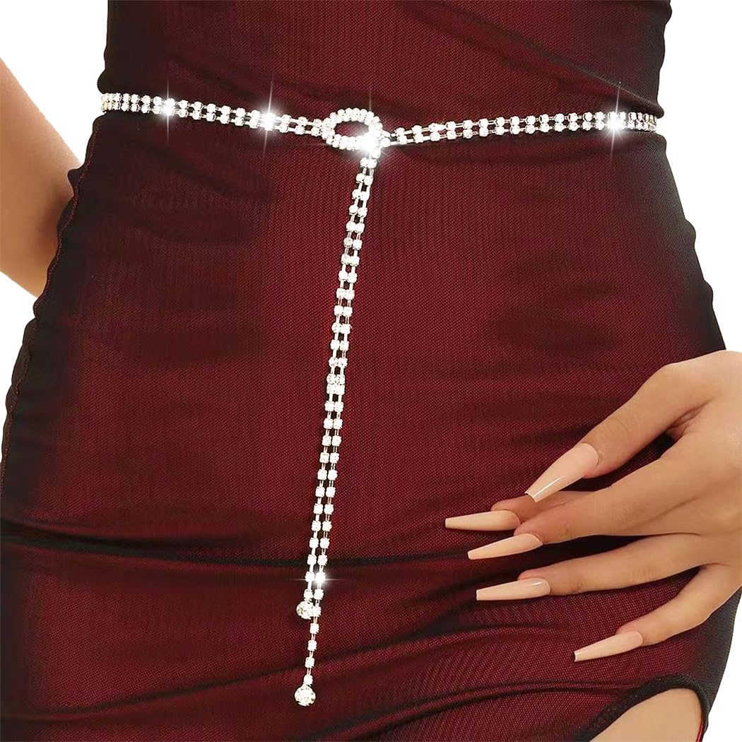 Abien Rhinestone Dress Belt Silver · ['L (47.2 in)']