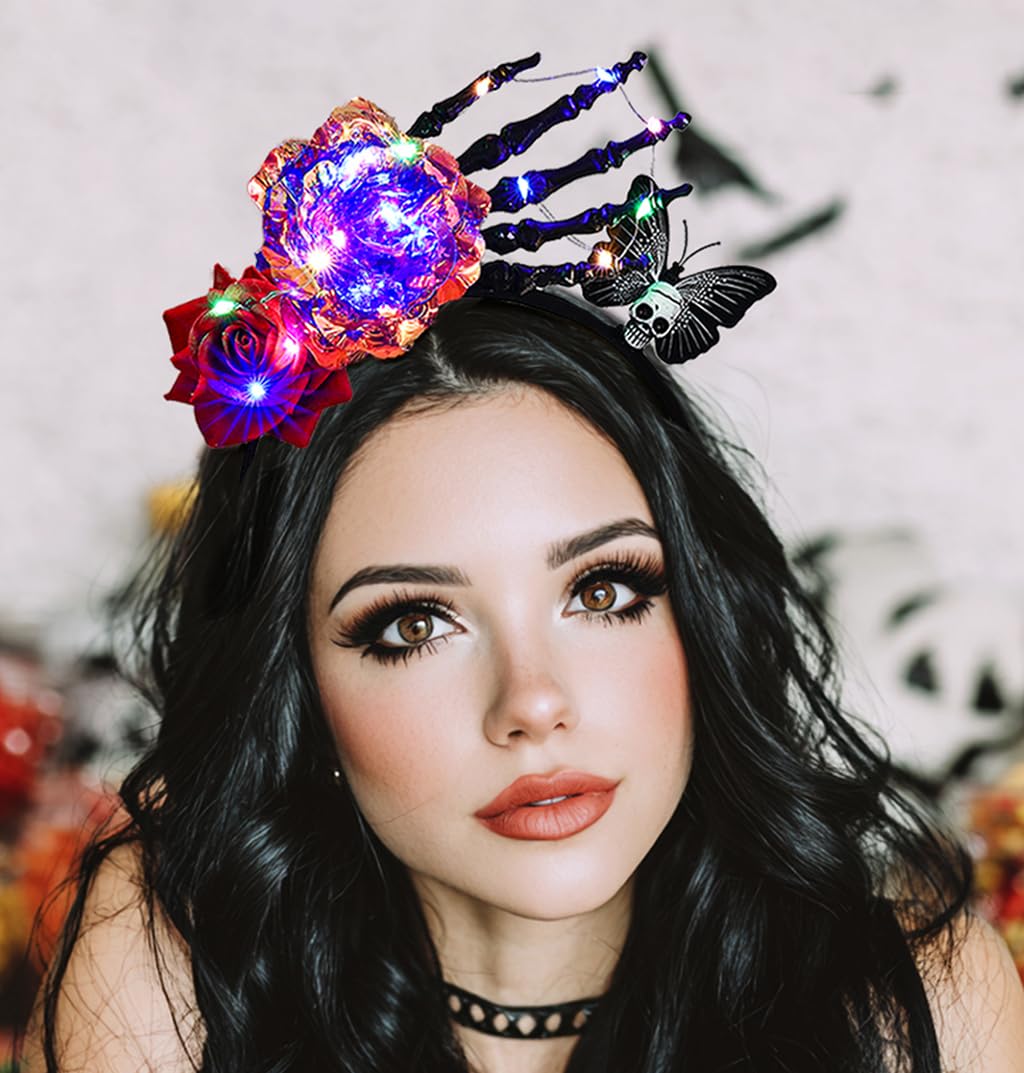 Abien Light-Up Floral Headband Red Purple · One Size