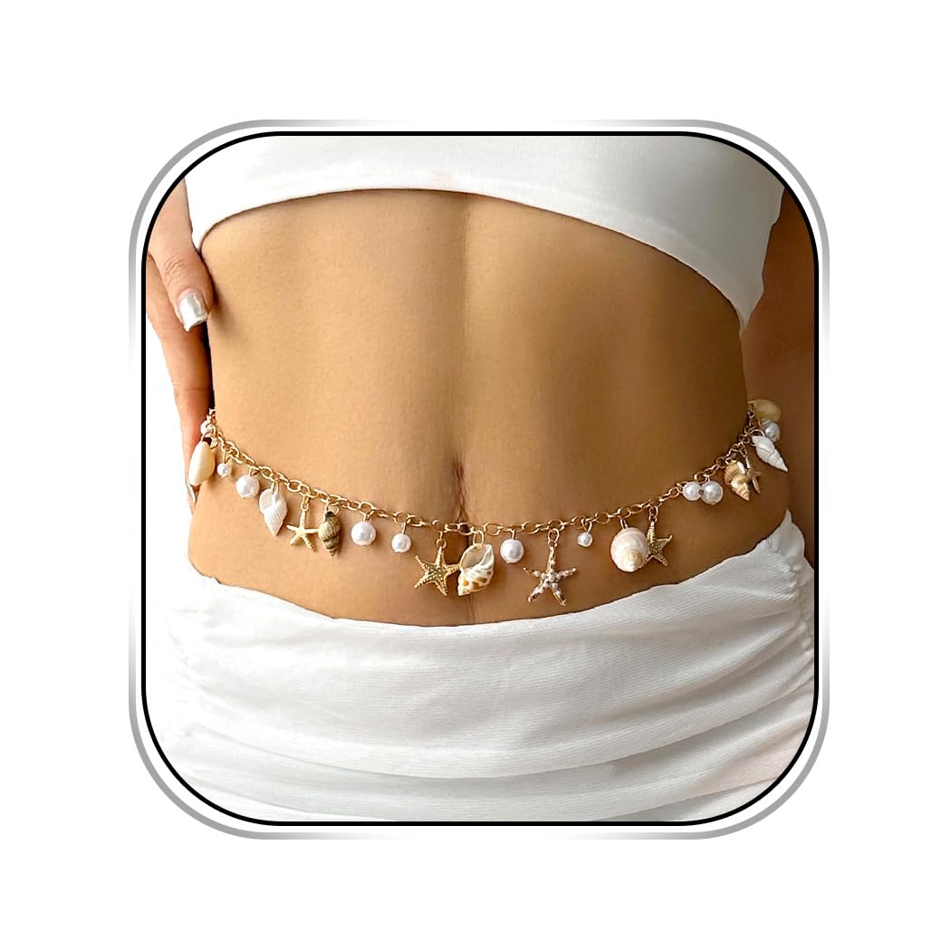 Abien Pearl & Starfish Waist Chain Gold