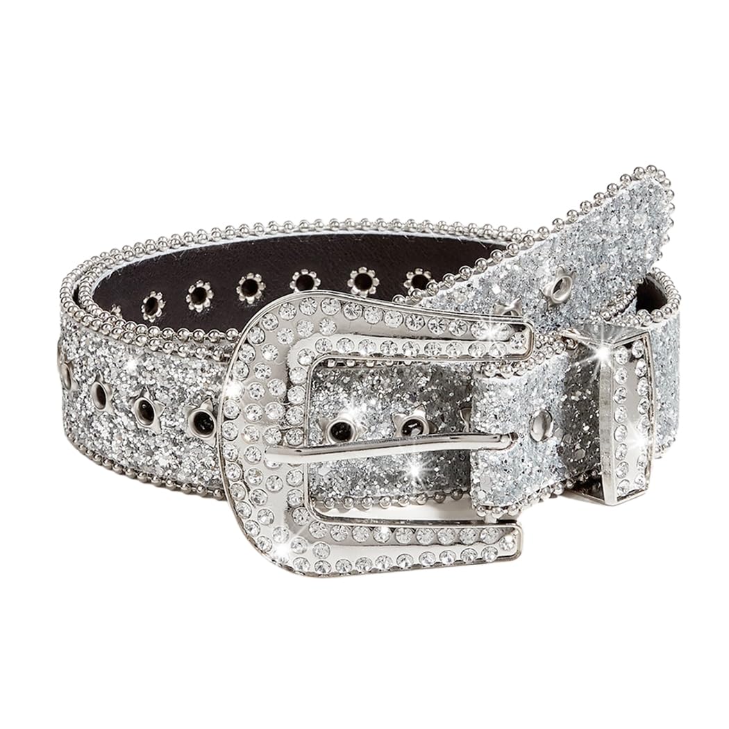 Abien Rhinestone Western Belt Silver · One Size