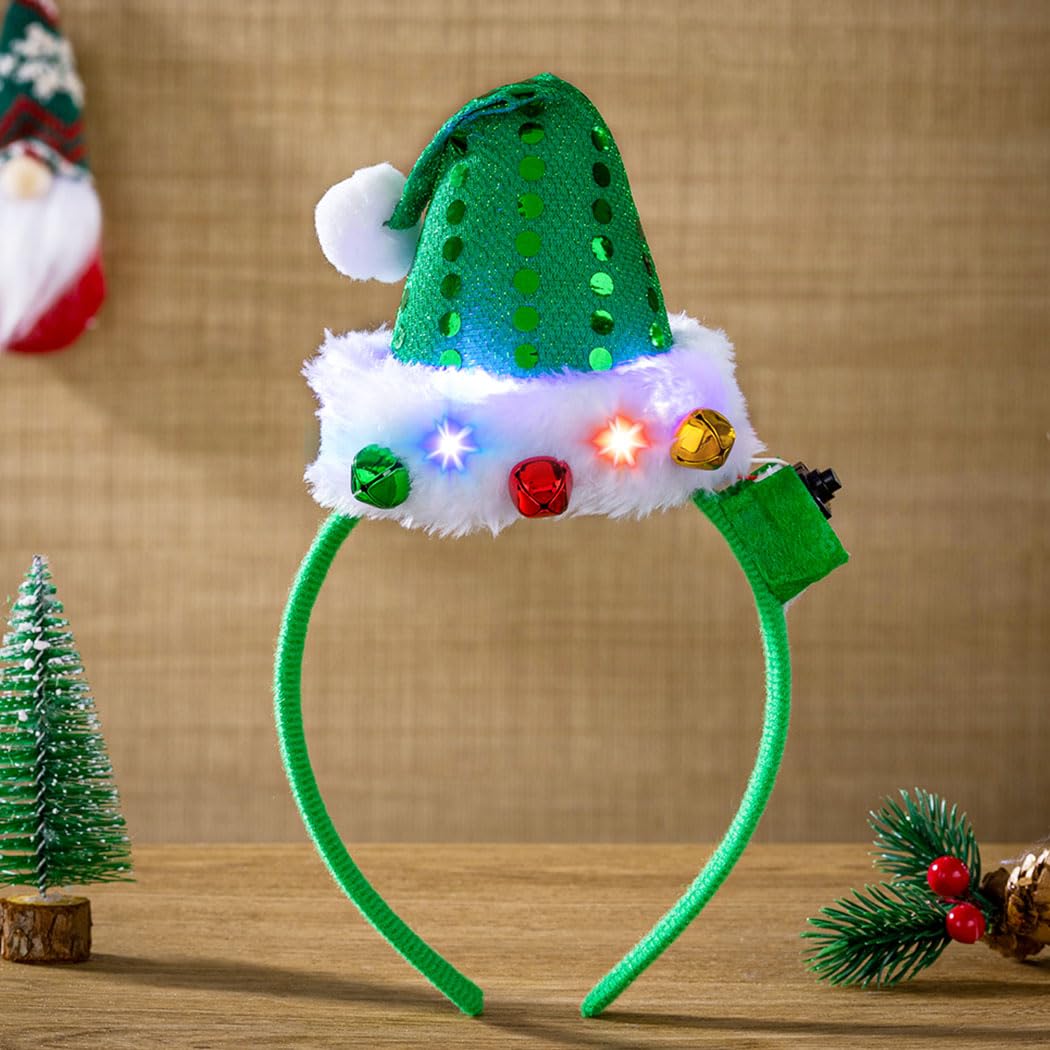 Abien Light-Up Santa Hat Headband Green-2 · One Size