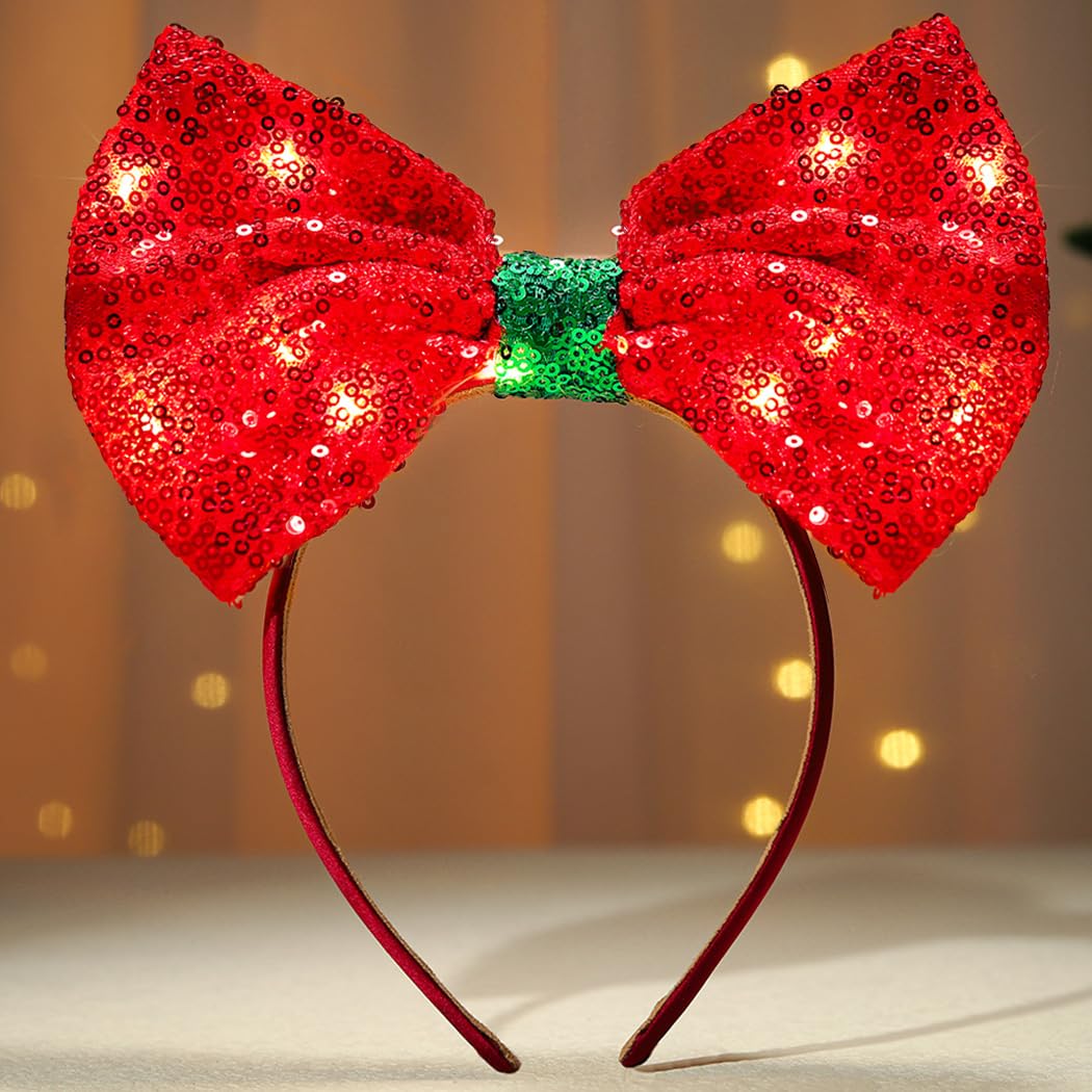Abien Light-Up Sequin Bow Headband Red · 1 Count (Pack of 1)