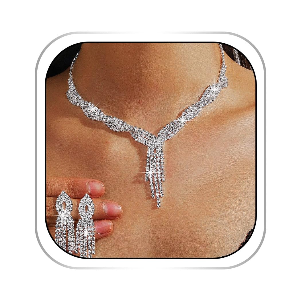 Abien Rhinestone Necklace & Earring Set Silver · One Size